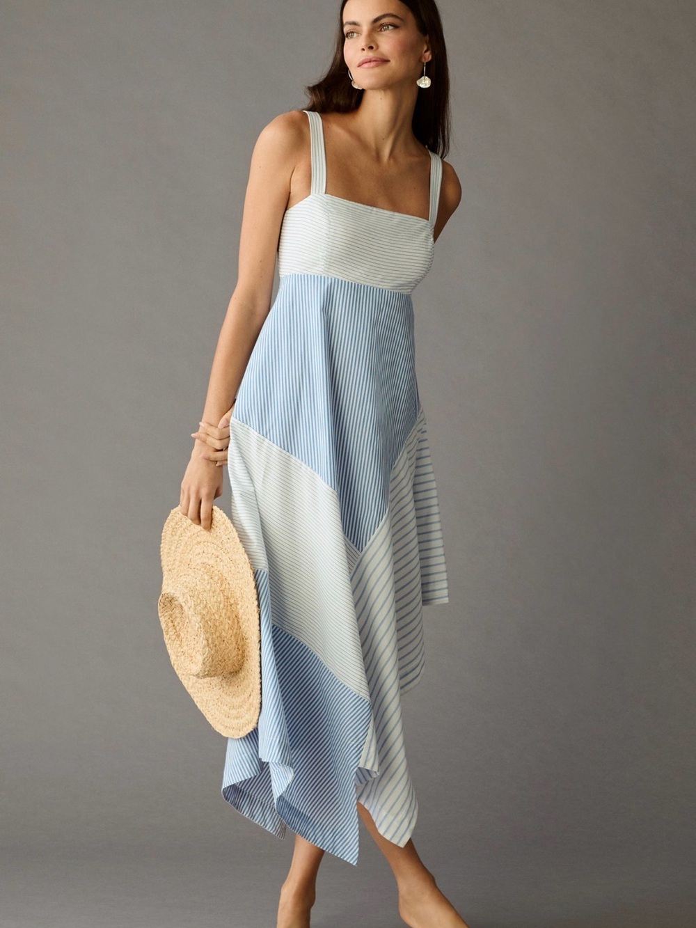 Anthropologie Asymmetrical Square Neck Blue & White Striped Sundress xsmall